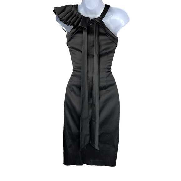 Aryn K. Ruffled Collared Shoulder Sheath Dress Black Size Small Party holiday - Picture 4 of 13